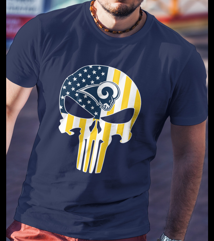 Los Angeles Rams The Punisher American Flag Skull T-Shirt