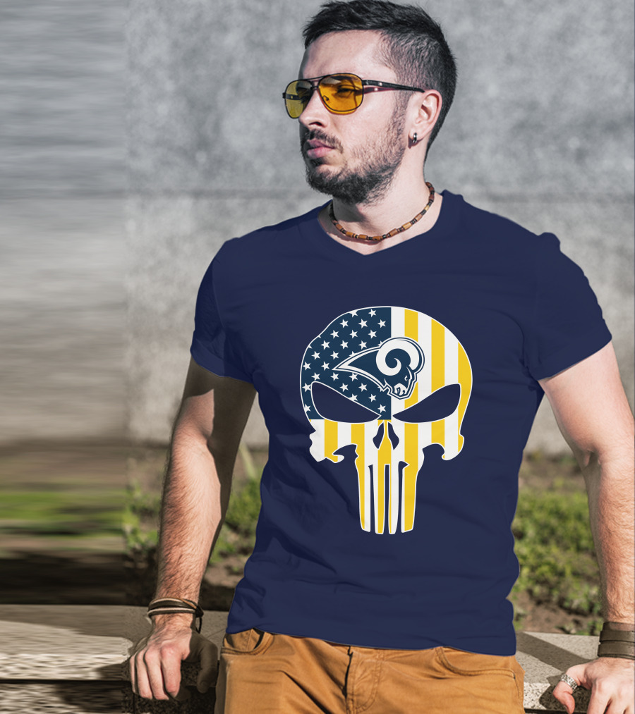Los Angeles Rams The Punisher American Flag Skull T-Shirt