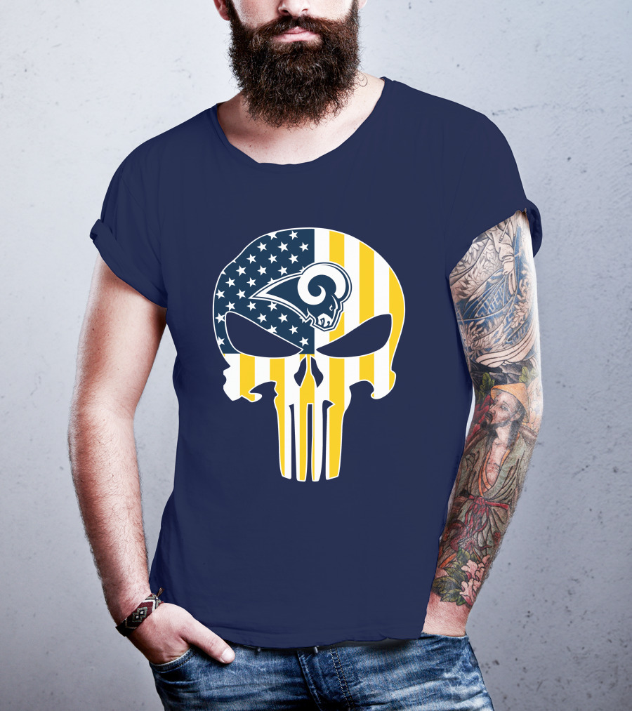 Los Angeles Rams The Punisher American Flag Skull T-Shirt