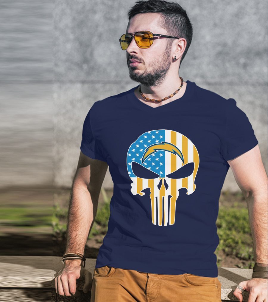 Los Angeles Chargers Skull Punisher American Flag T-Shirt