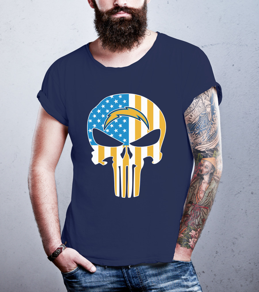 Los Angeles Chargers Skull Punisher American Flag T-Shirt
