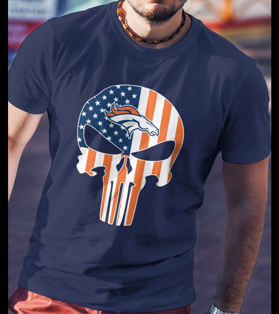 Denver Broncos Punisher Flag Skull T-Shirt