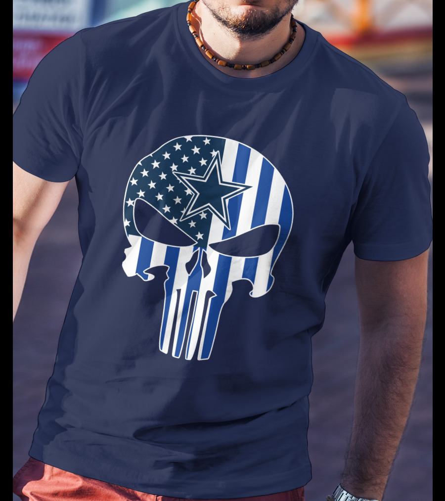 Dallas Cowboys The Punisher Skull American Flag Star Nfl T-Shirt