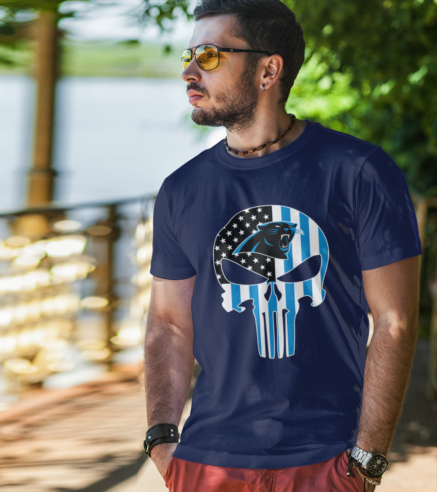 Carolina Panthers The Punisher American Flag T-Shirt