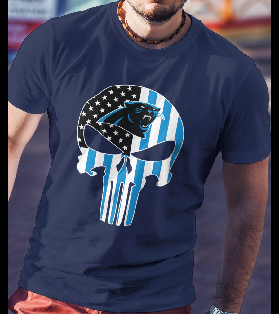 Carolina Panthers The Punisher American Flag T-Shirt