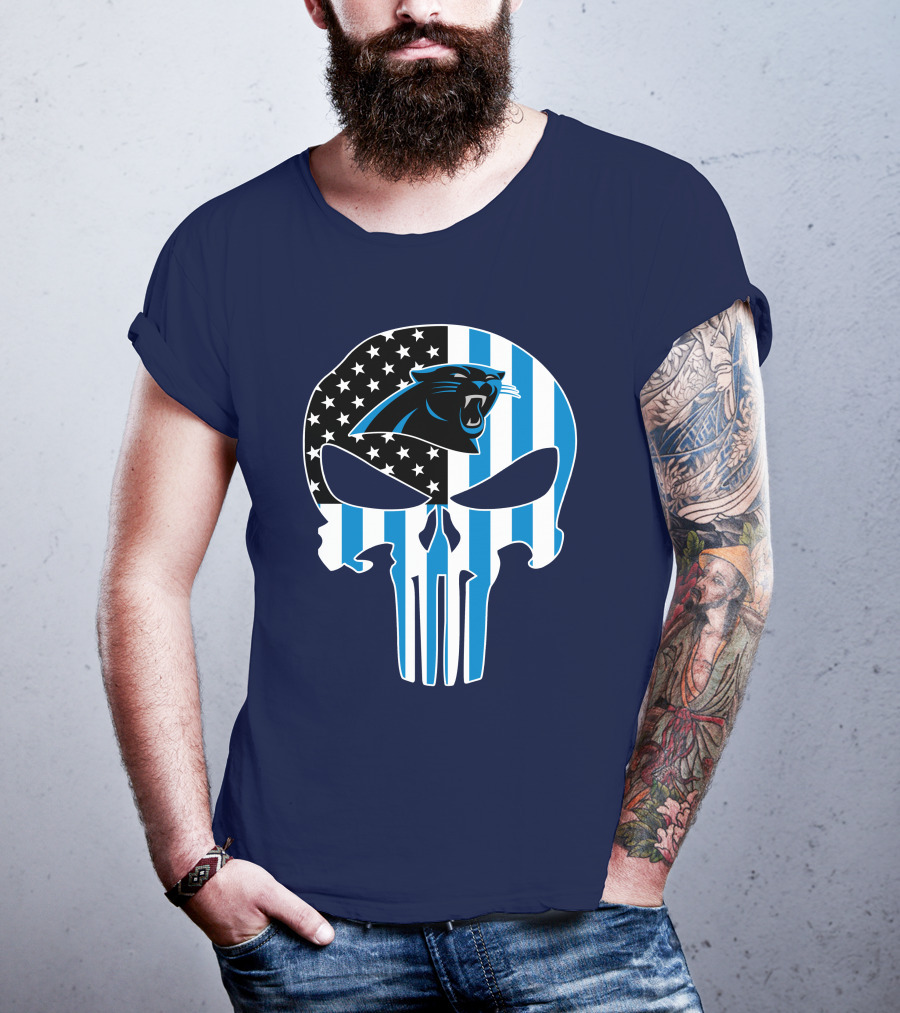 Carolina Panthers The Punisher American Flag T-Shirt