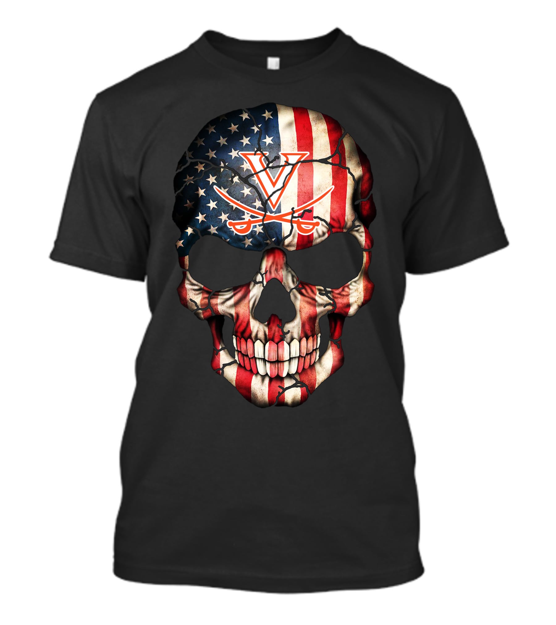 Virginia Cavaliers American Flag Skull T-Shirt