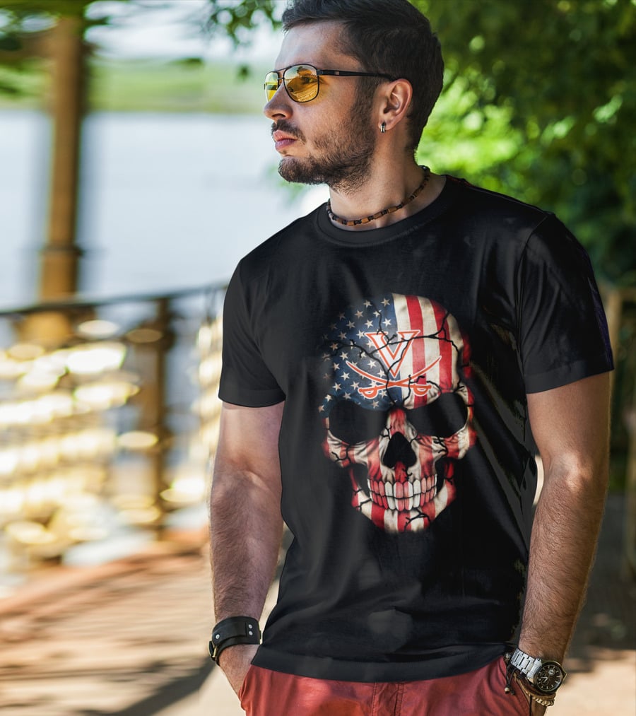 Virginia Cavaliers American Flag Skull T-Shirt
