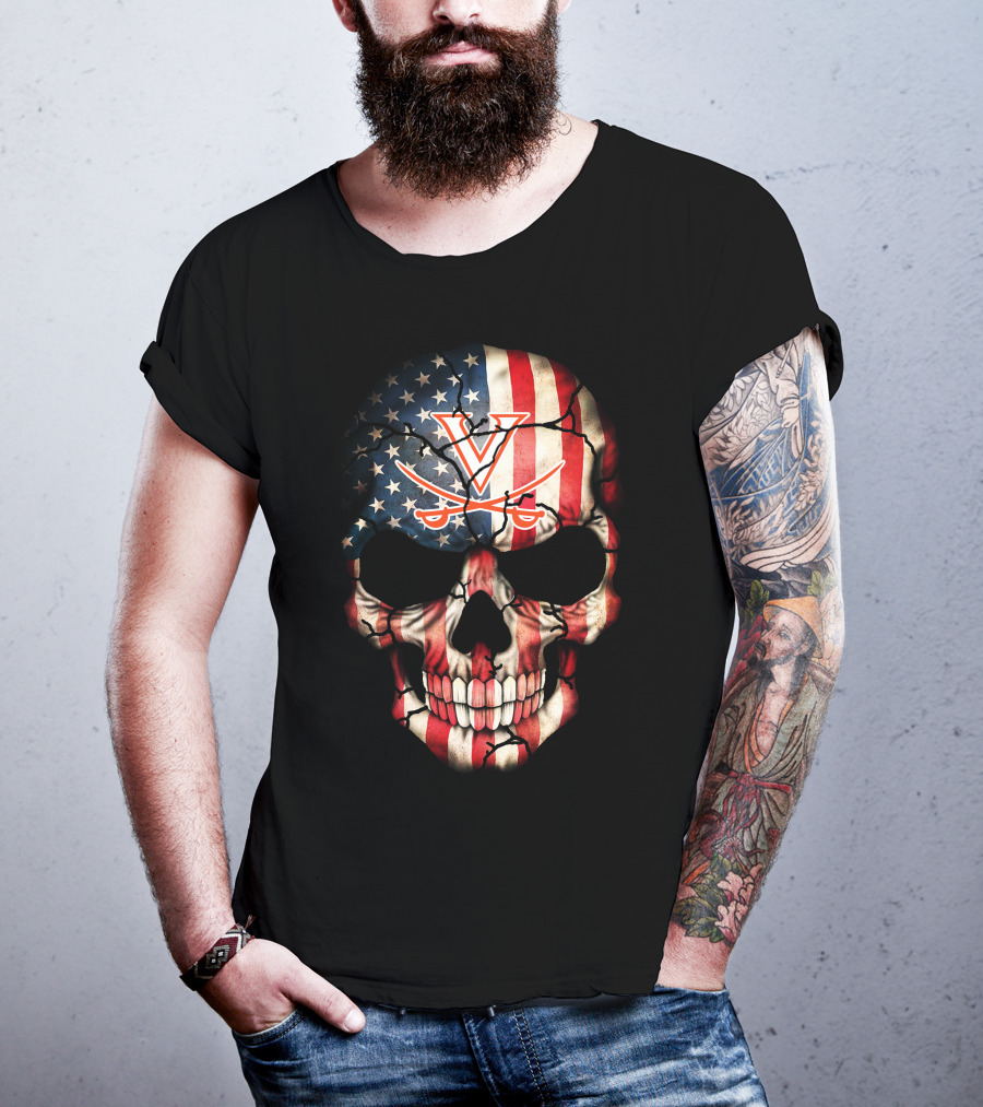 Virginia Cavaliers American Flag Skull T-Shirt