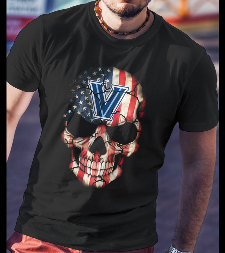 Usa Flag Skull Villanova Wildcats V T-Shirt