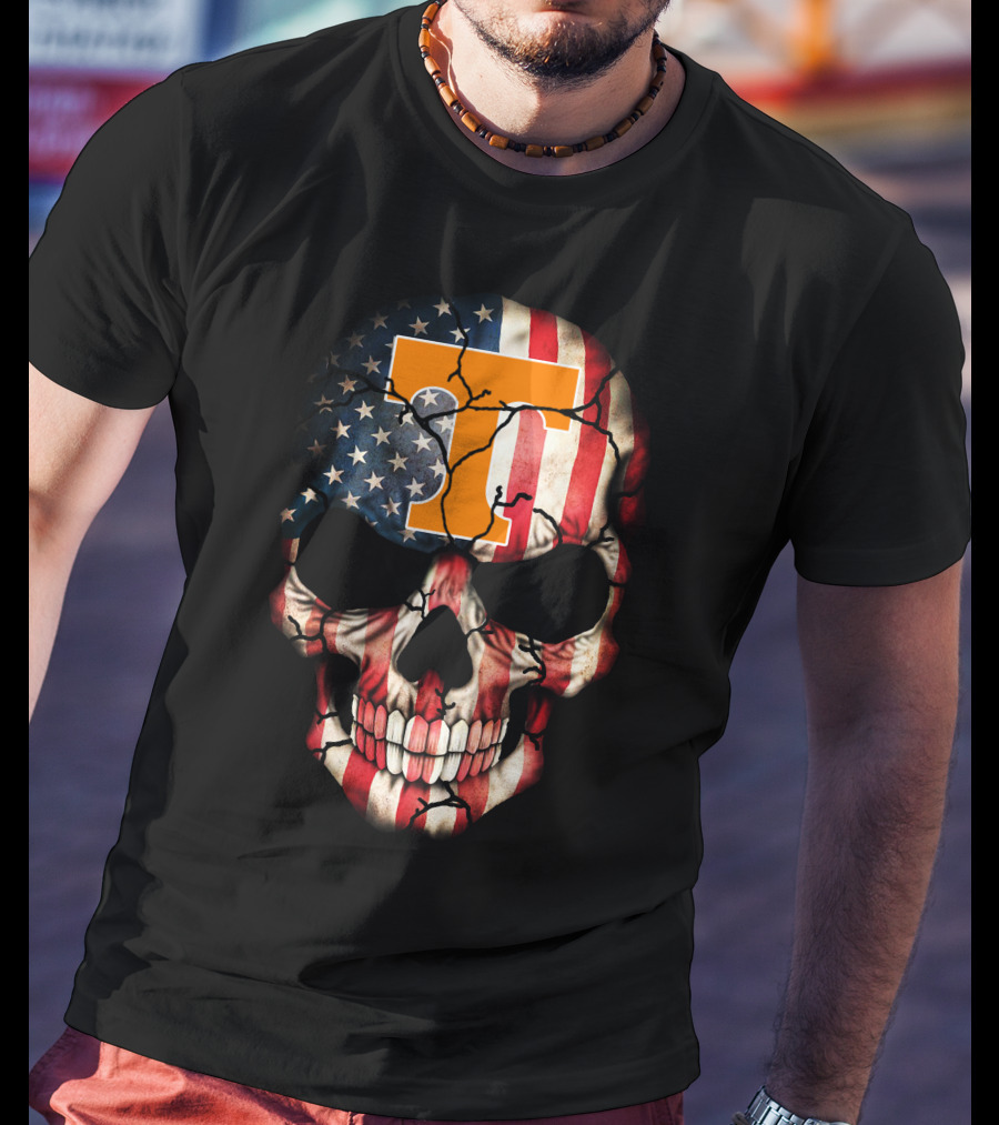 Tennessee Volunteers Skull American Flag T-Shirt