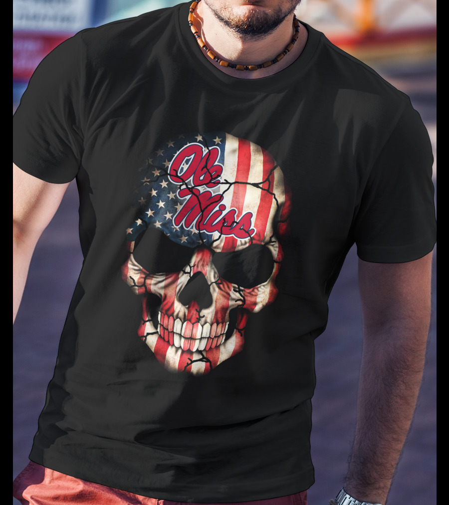Ole Miss Rebels American Flag Skull T-Shirt