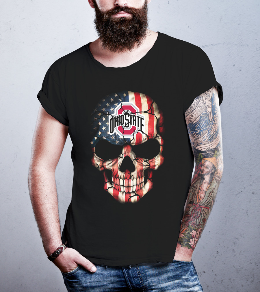 Ohio State Buckeyes Skull American Flag T-Shirt