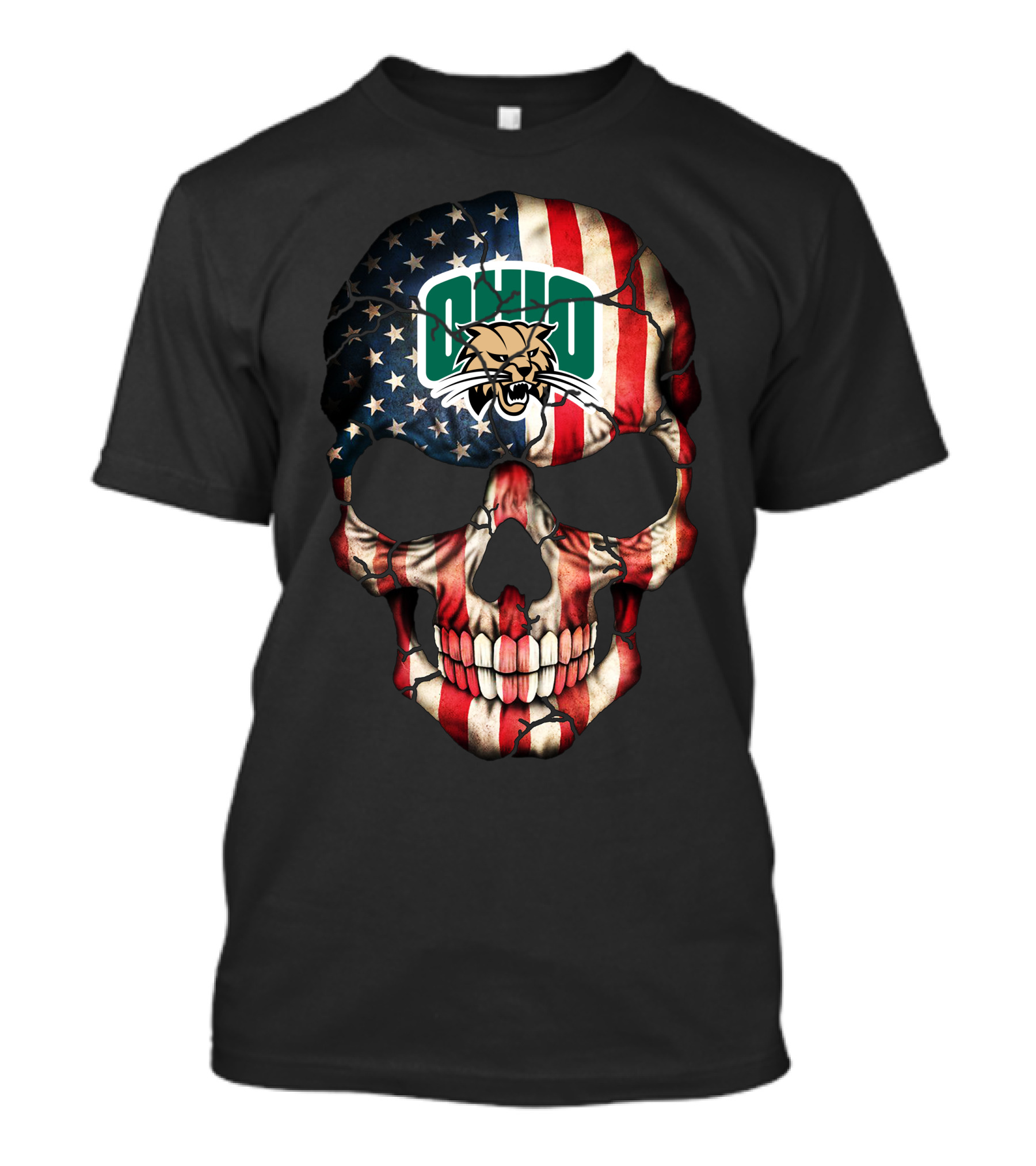 Ohio Bobcats American Flag Skull T-Shirt