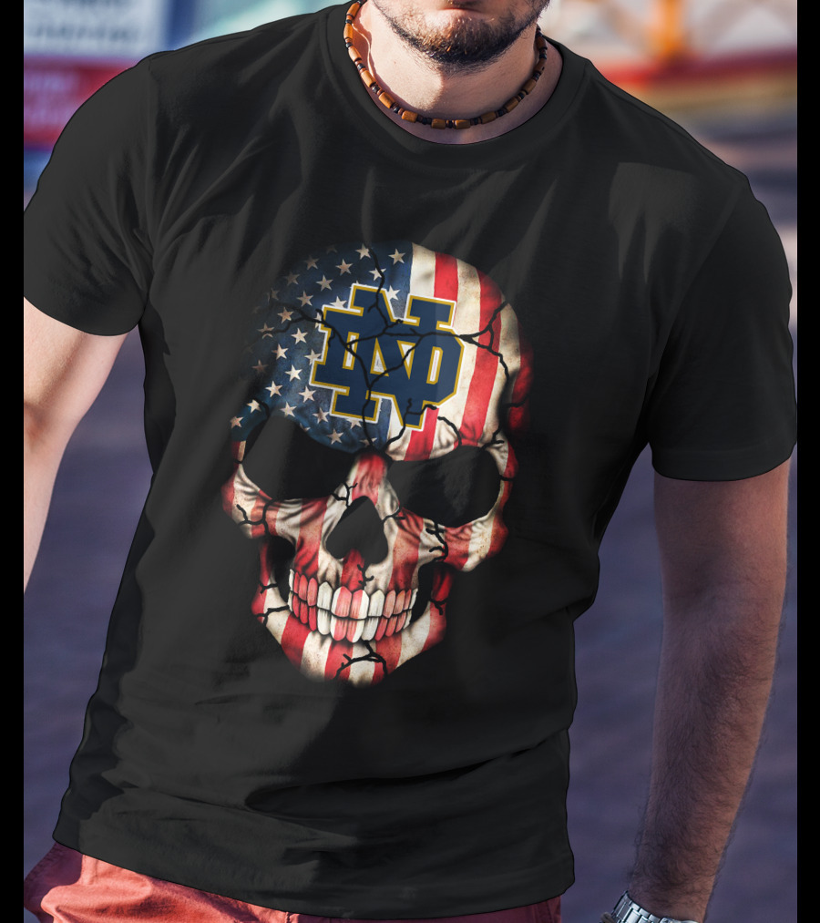 Notre Dame Fighting Irish Skull With American Flag T-Shirt