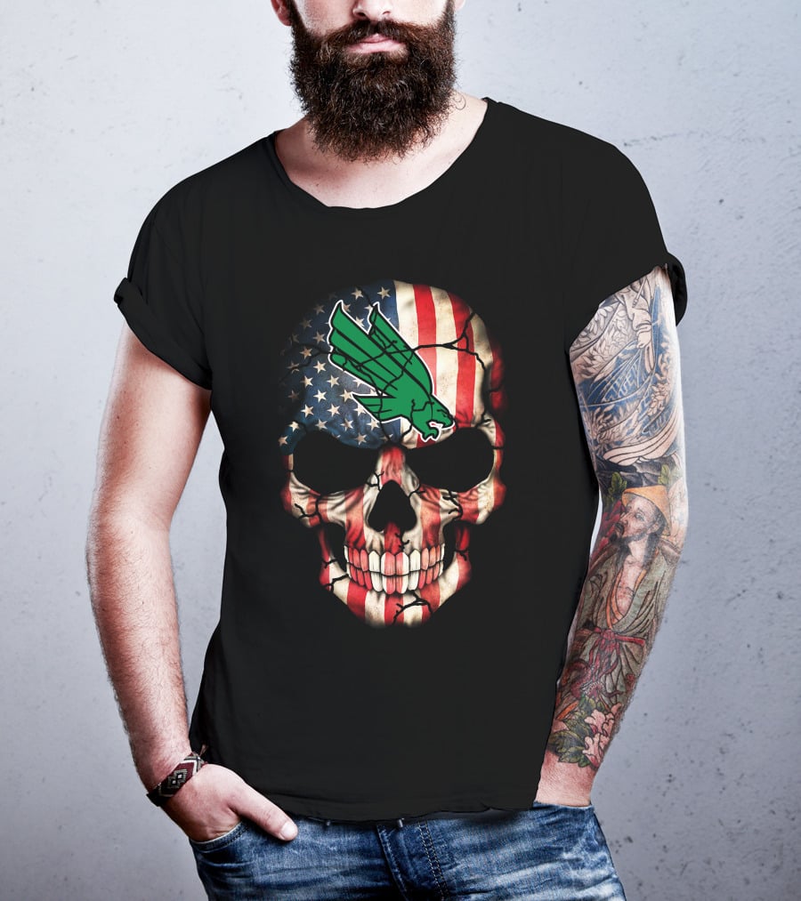 North Texas Mean Green American Flag Skull T-Shirt