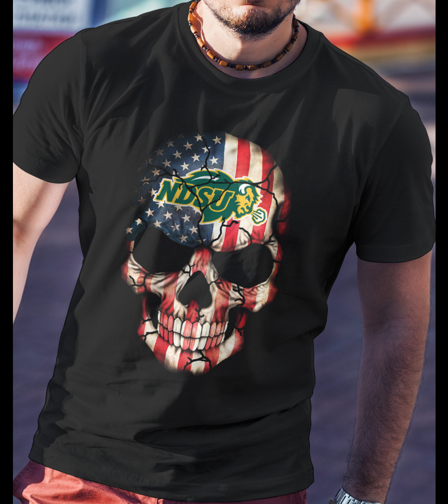 Ndsu Bison American Flag Skull 57 North Dakota State Bison T-Shirt