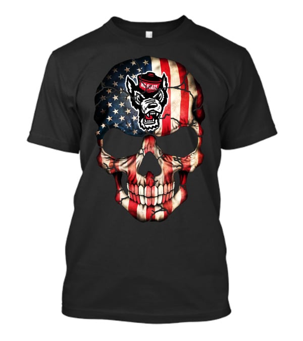 Nc State Wolfpack American Flag Skull T-Shirt