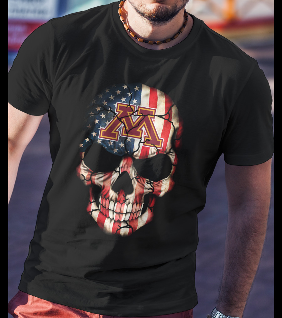 Minnesota Golden Gophers American Flag Skull T-Shirt