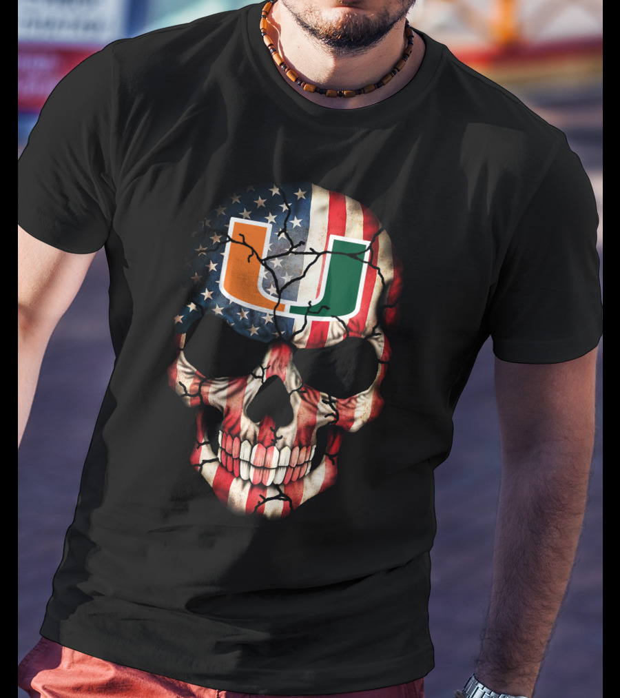 American Flag Skull Miami Hurricanes U T-Shirt
