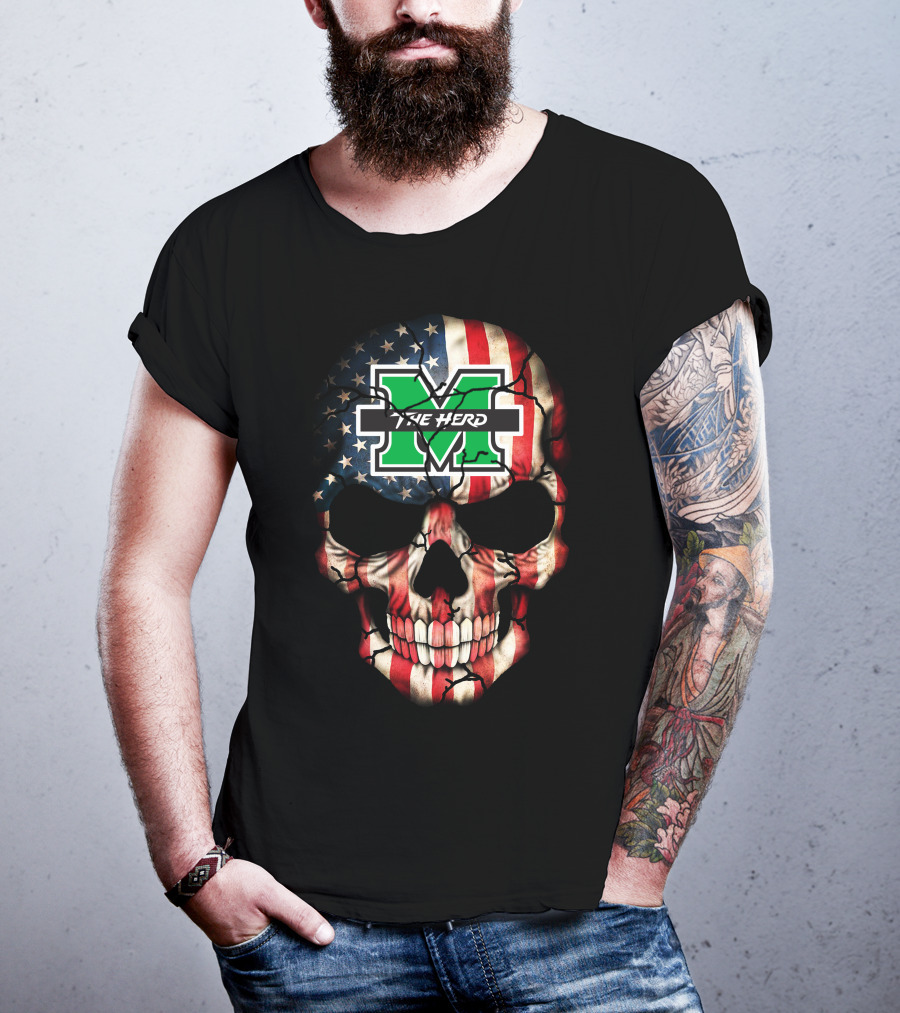 Marshall Thundering Herd American Flag Skull T-Shirt