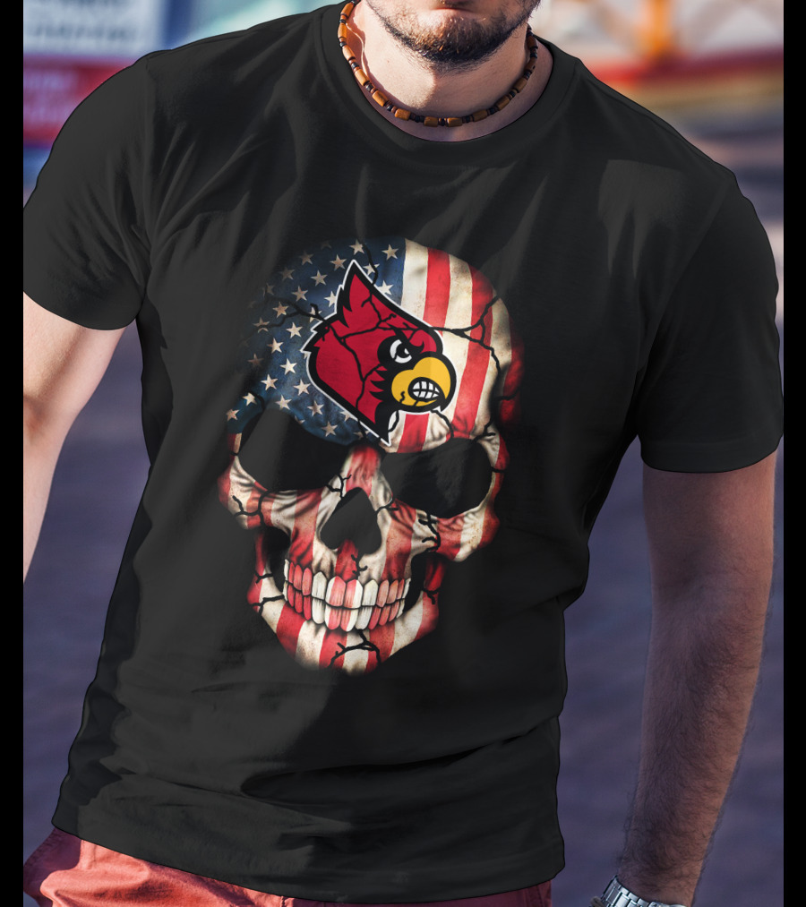 Louisville Cardinals American Flag Skull 75 T-Shirt