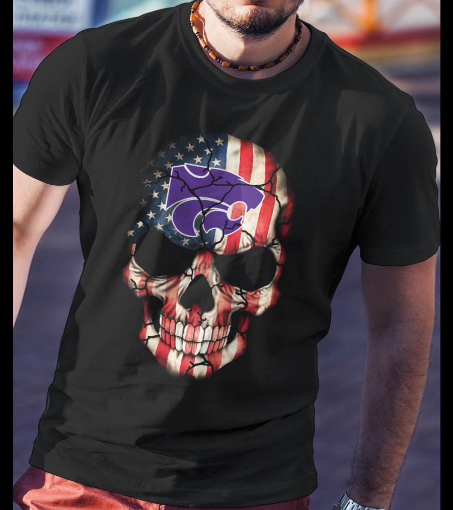 Kansas State Wildcats American Flag Skull T-Shirt