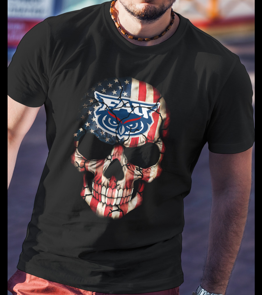 Fau Owls American Flag Skull T-Shirt