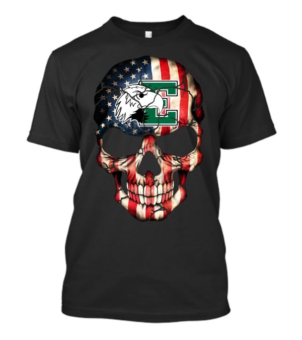 Eastern Michigan Eagles Skull American Flag T-Shirt