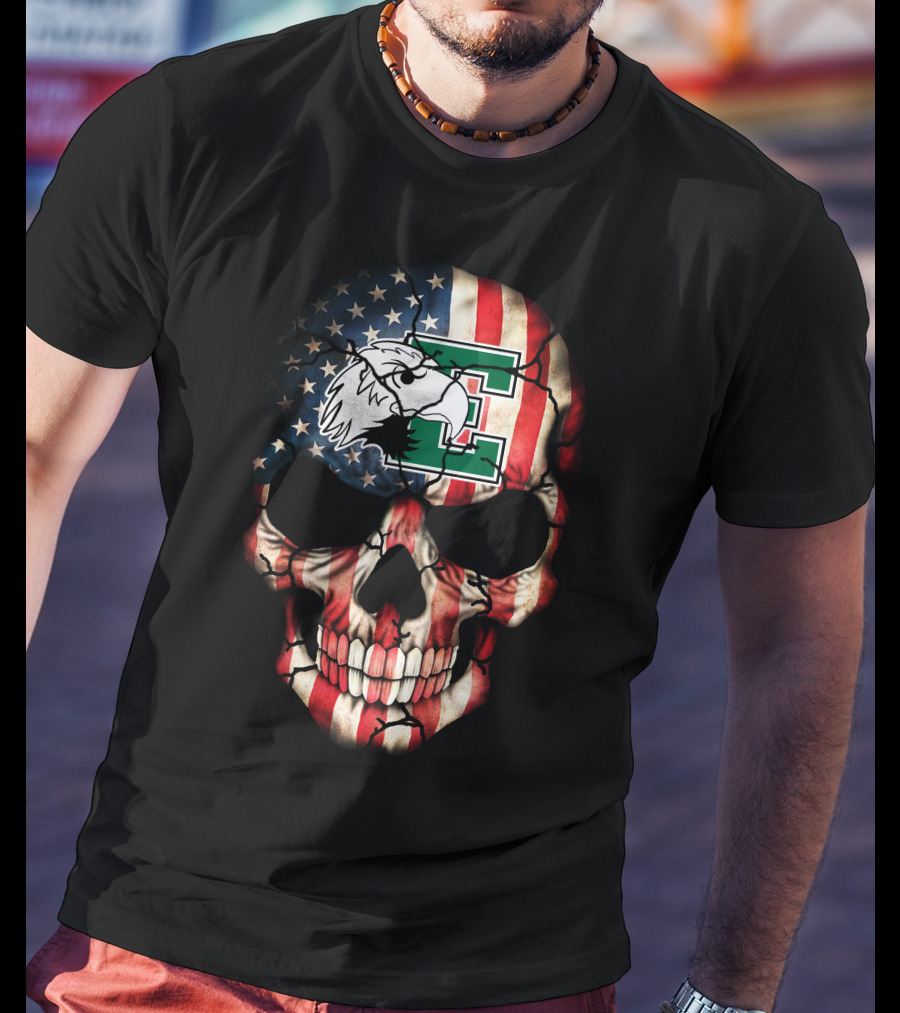 Eastern Michigan Eagles Skull American Flag T-Shirt
