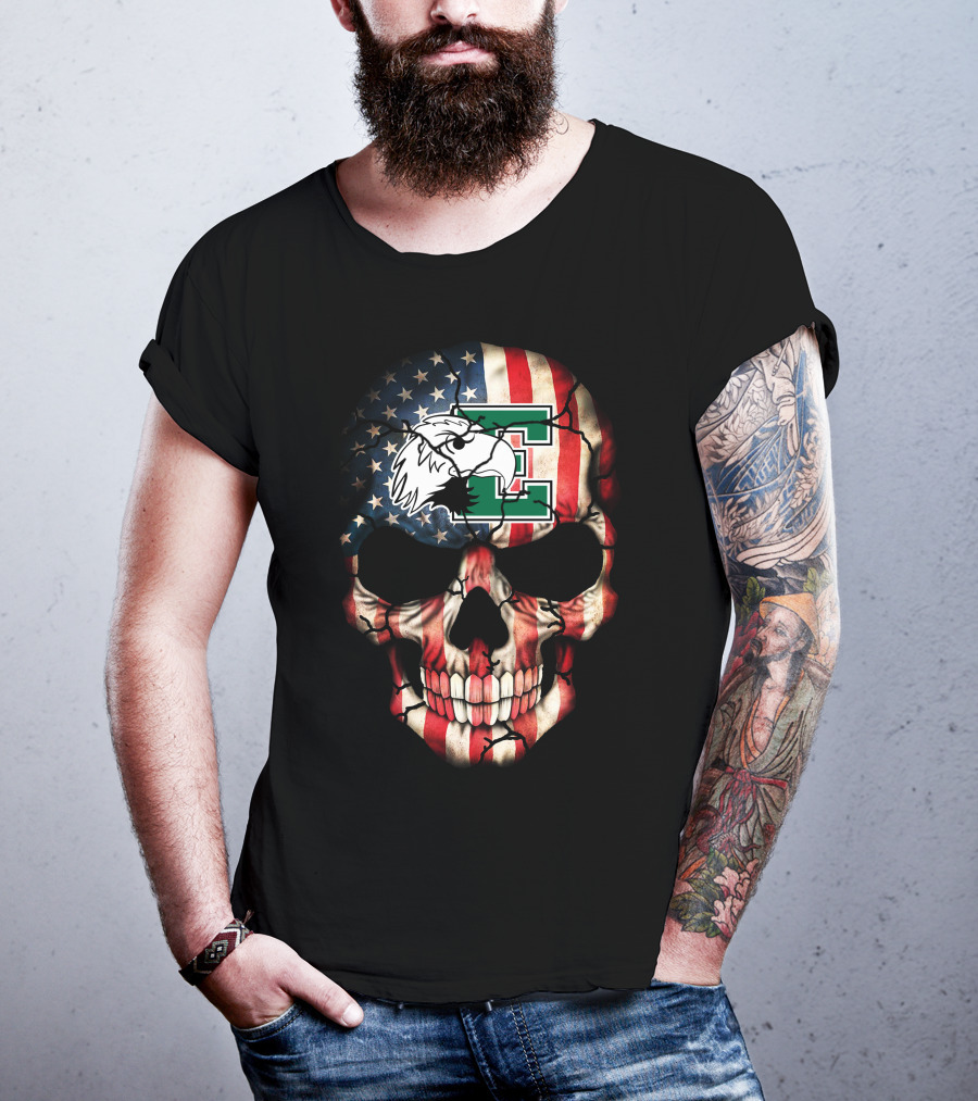 Eastern Michigan Eagles Skull American Flag T-Shirt