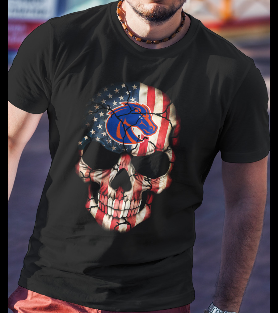 Boise State Broncos American Flag Skull T-Shirt