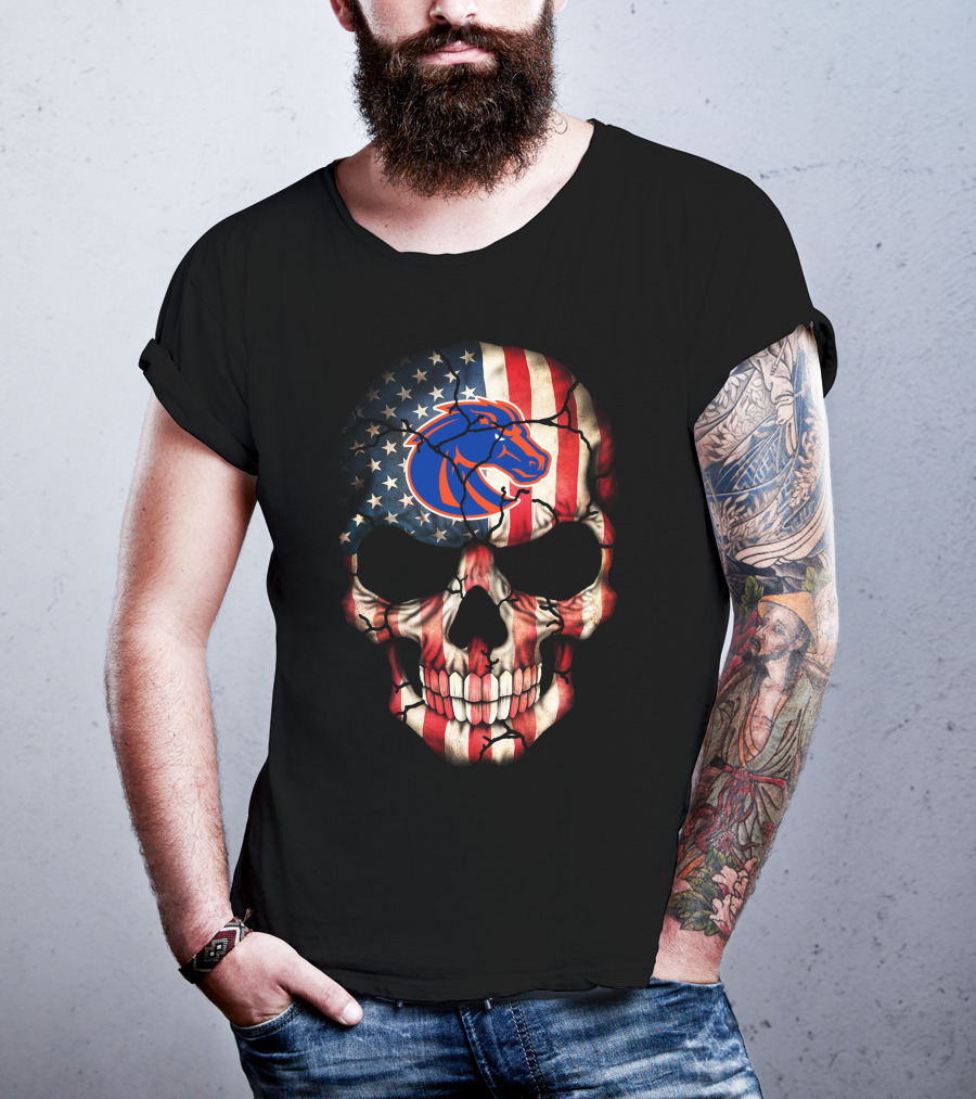 Boise State Broncos American Flag Skull T-Shirt