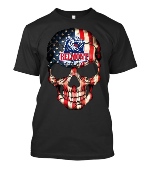 Belmont Bruins American Flag Skull With Bear T-Shirt