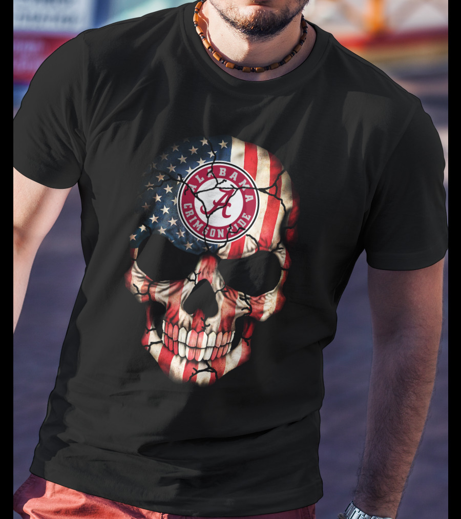 Alabama Crimson Tide American Flag Skull T-Shirt