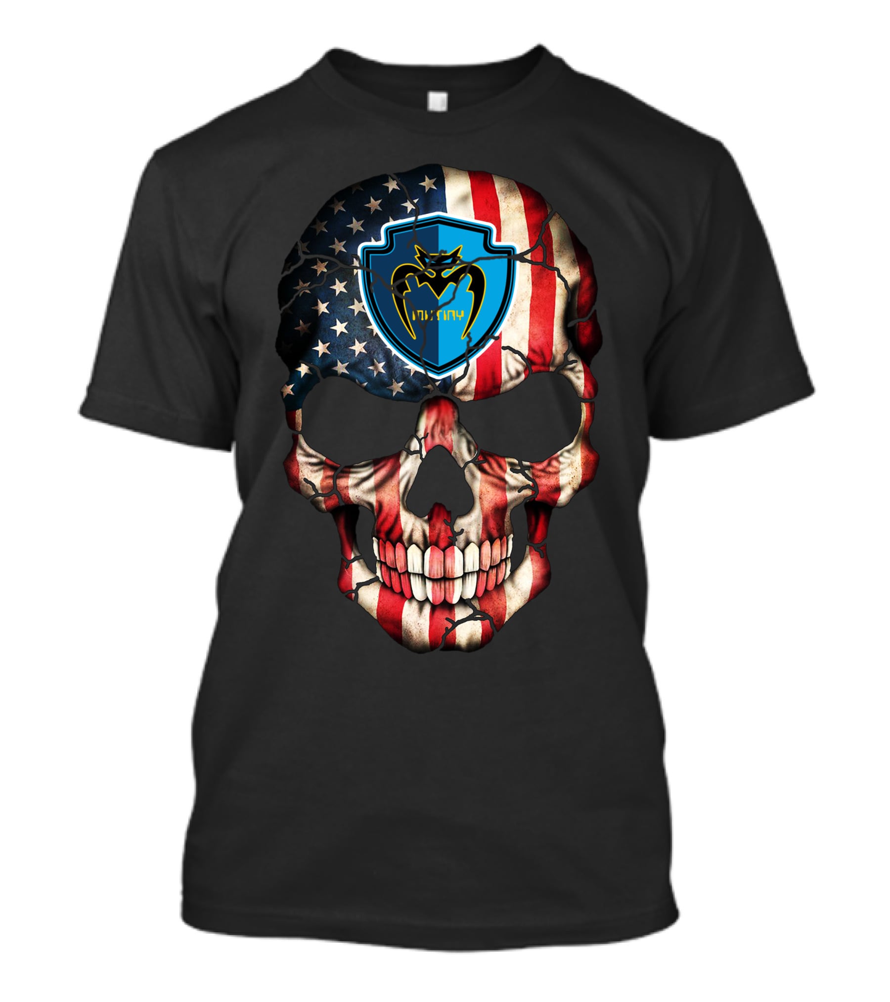 Tampa Bay Mutiny Skull American Flag Blue Shield T-Shirt