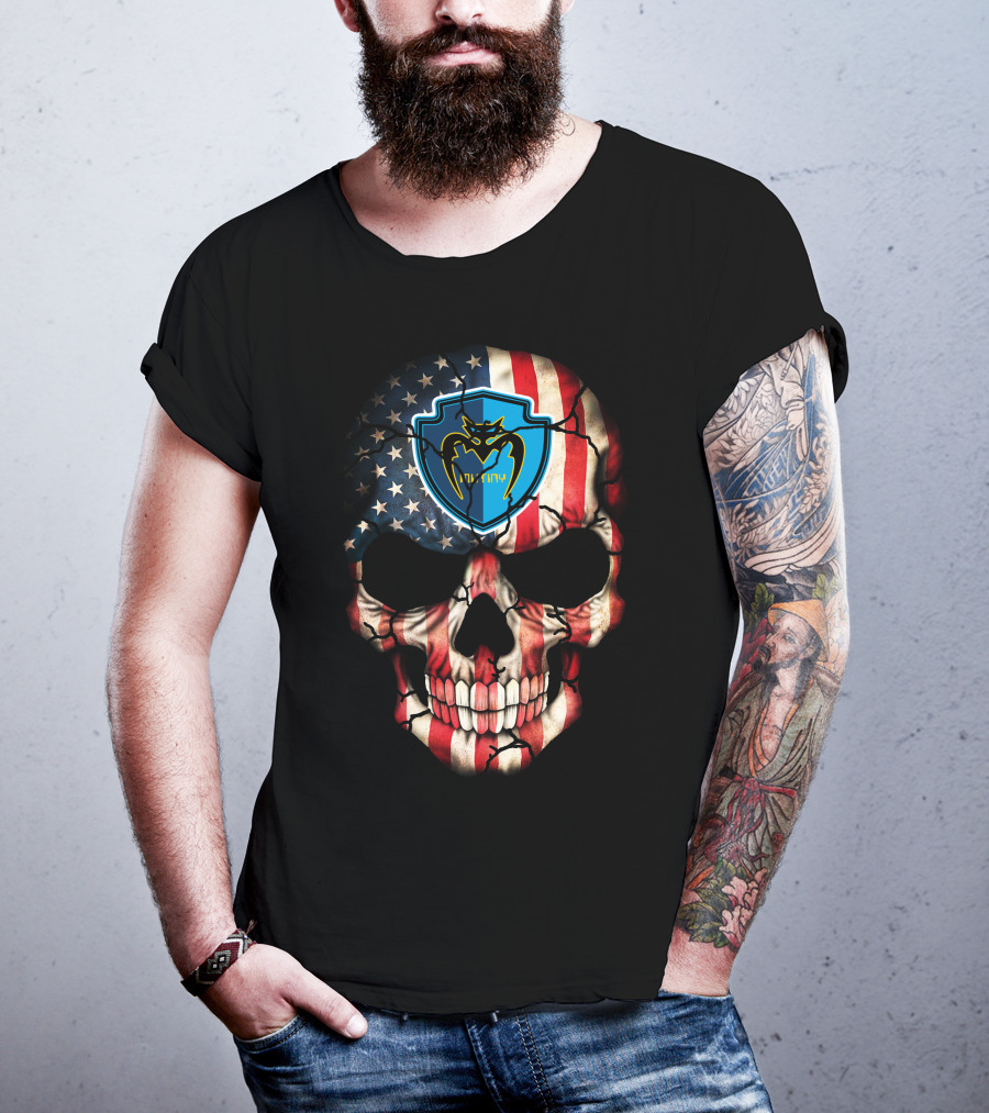 Tampa Bay Mutiny Skull American Flag Blue Shield T-Shirt