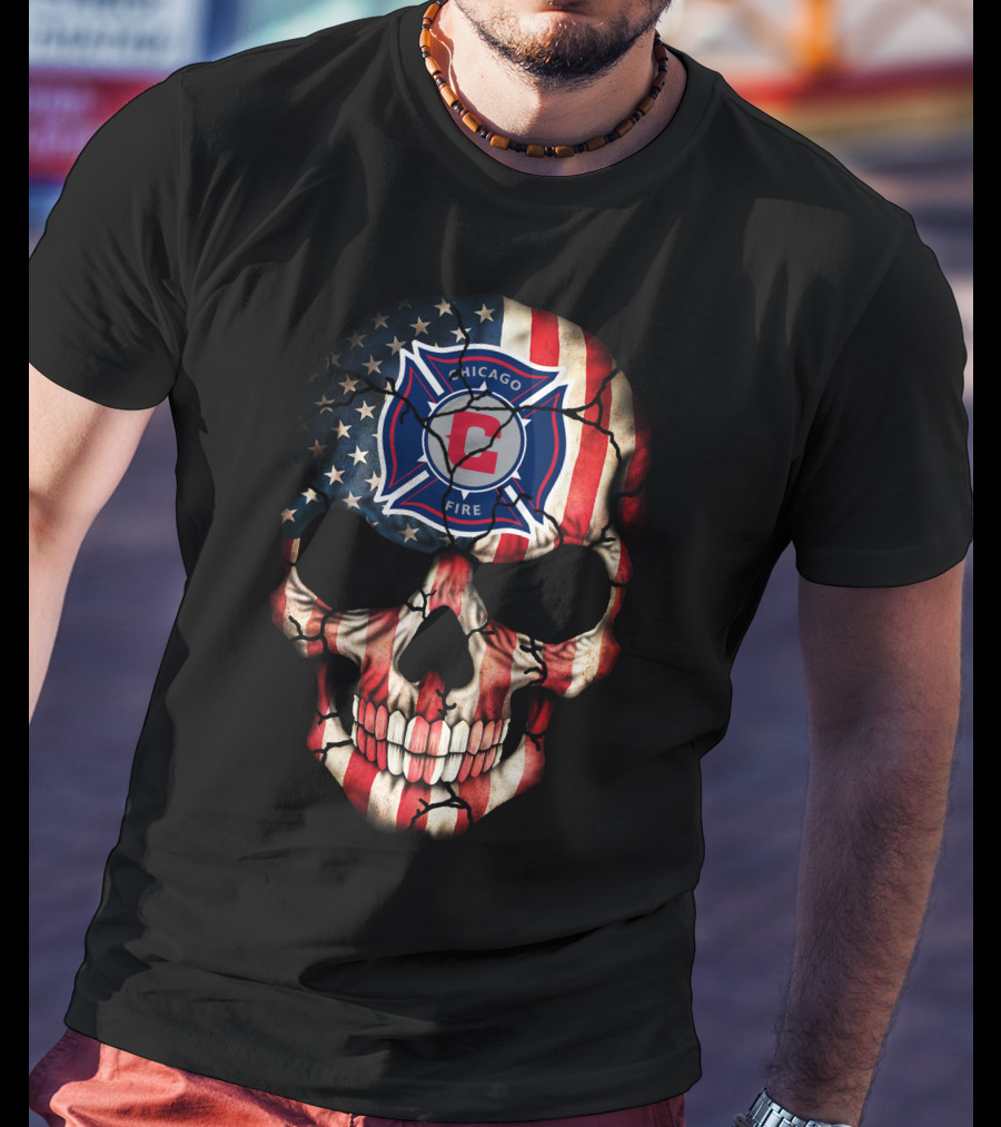 Chicago Fire Skull With American Flag T-Shirt