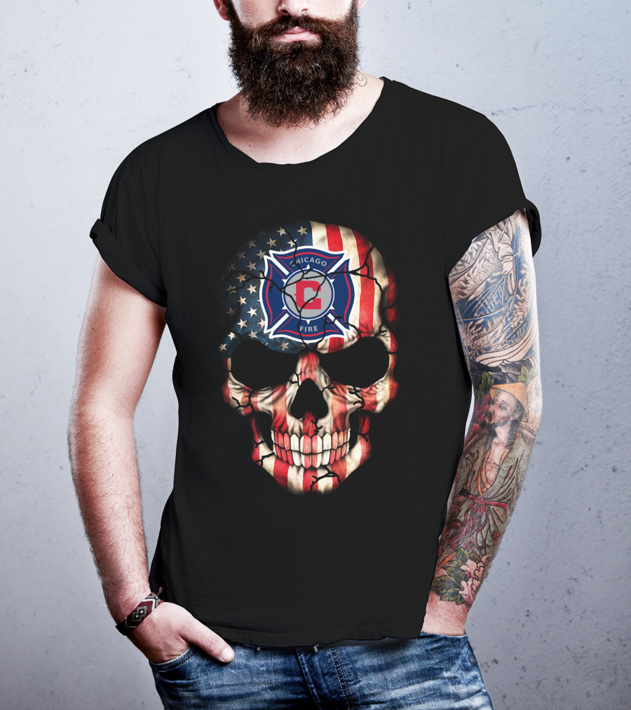 Chicago Fire Skull With American Flag T-Shirt