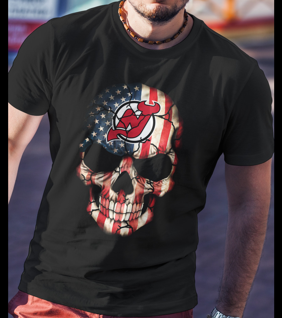 New Jersey Devils American Flag Skull T-Shirt