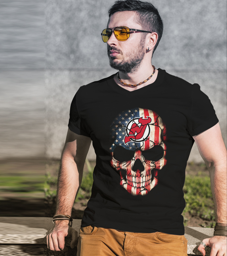 New Jersey Devils American Flag Skull T-Shirt