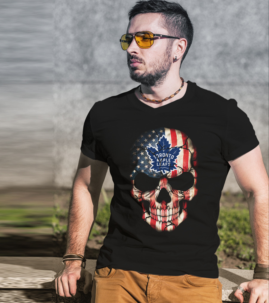 Toronto Maple Leafs American Flag Skull T-Shirt