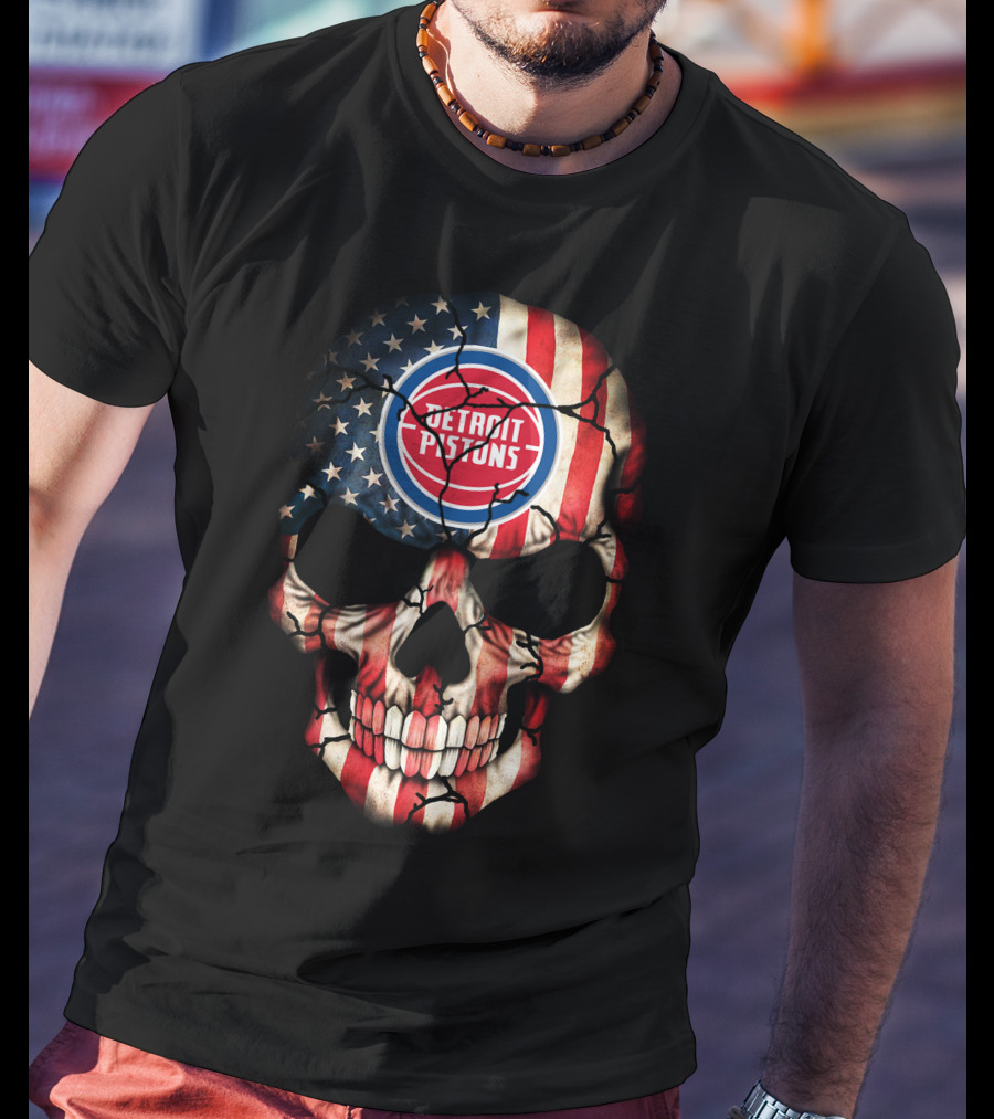 Detroit Pistons Skull American Flag T-Shirt