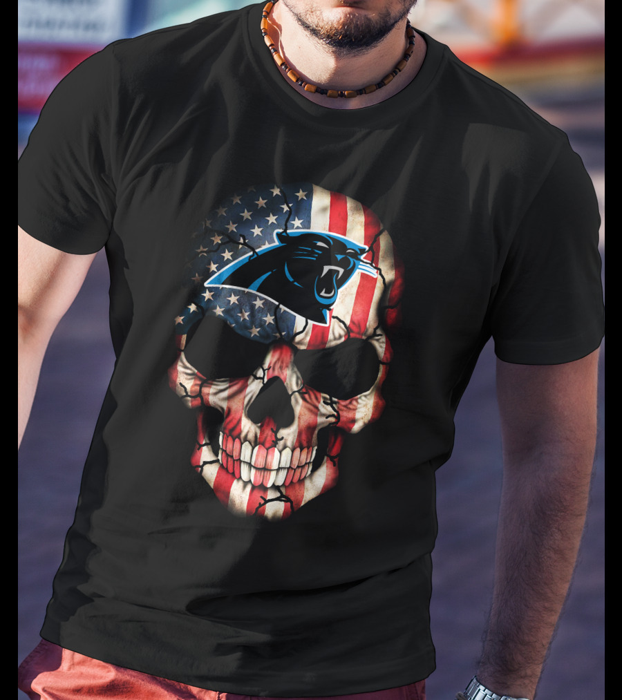 Carolina Panthers American Flag Skull 269 T-Shirt
