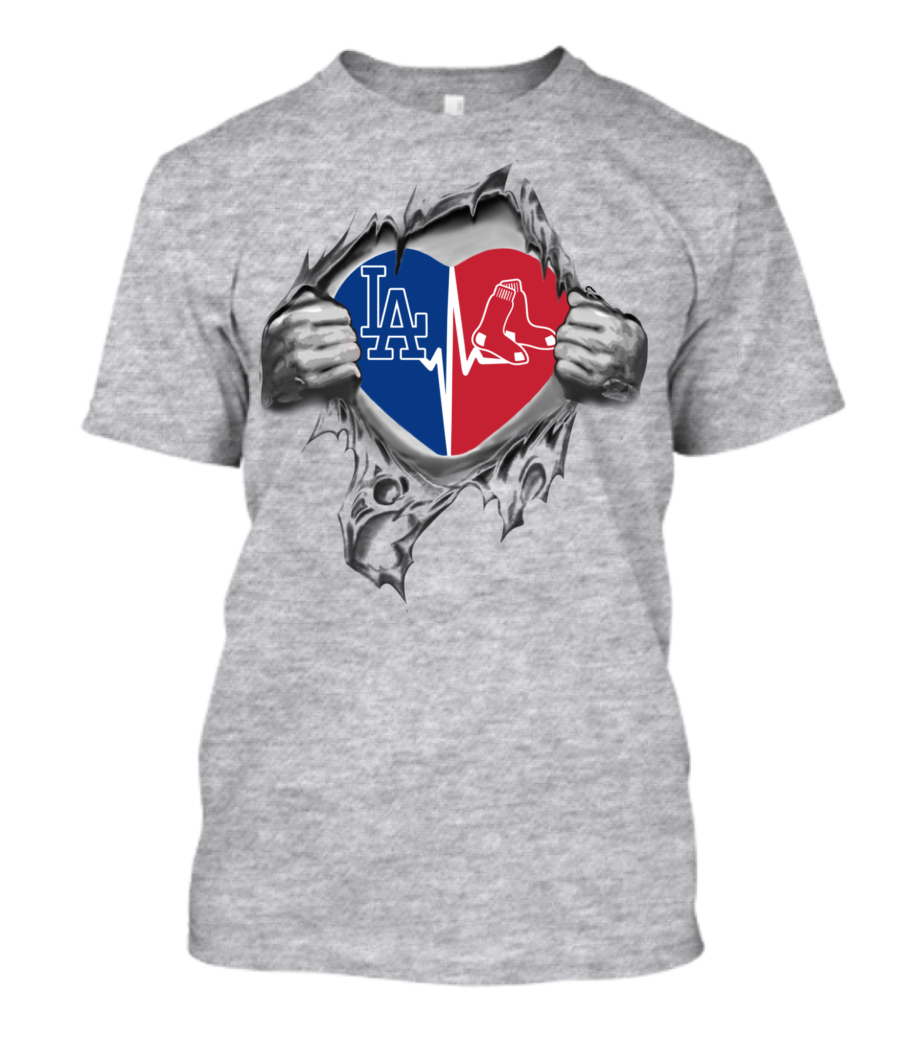 Dodgers Red Sox Heartbeat Split T-Shirt
