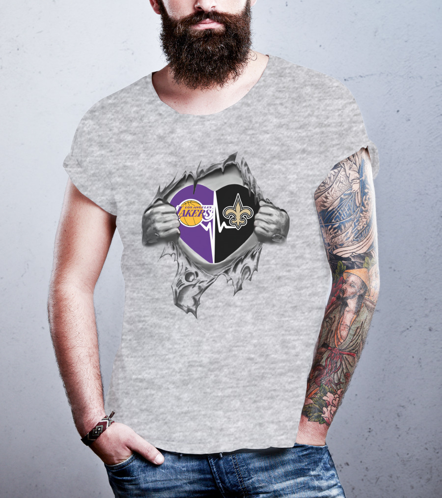 Los Angeles Lakers New Orleans Saints Heartbeat Passion T-Shirt
