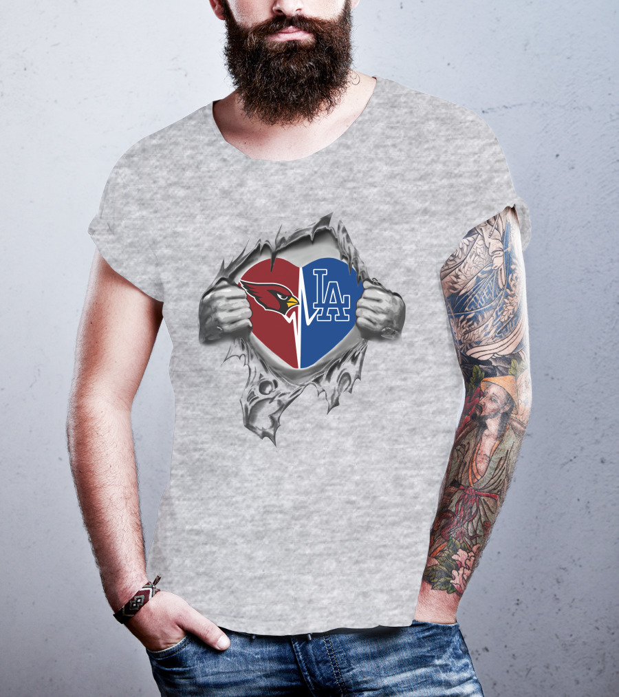 Cardinals Dodgers Heart Symbol With Ripped T-Shirt