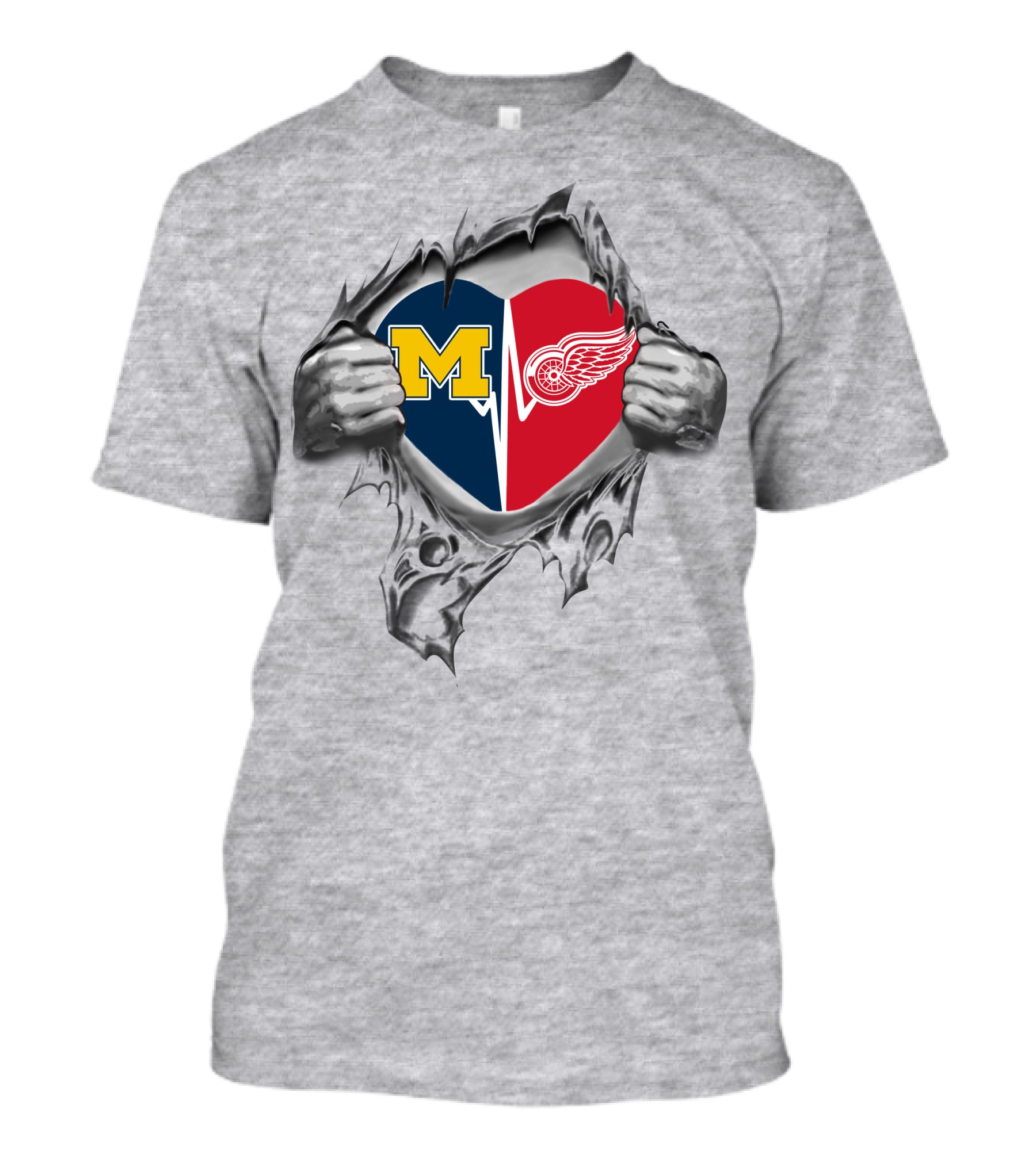 Red Wings Michigan Wolverines Heart T-Shirt