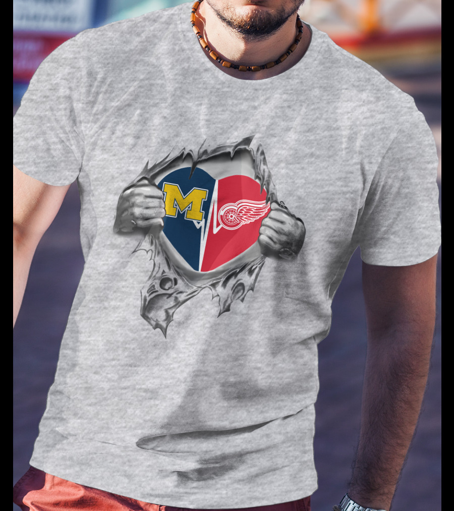 Red Wings Michigan Wolverines Heart T-Shirt