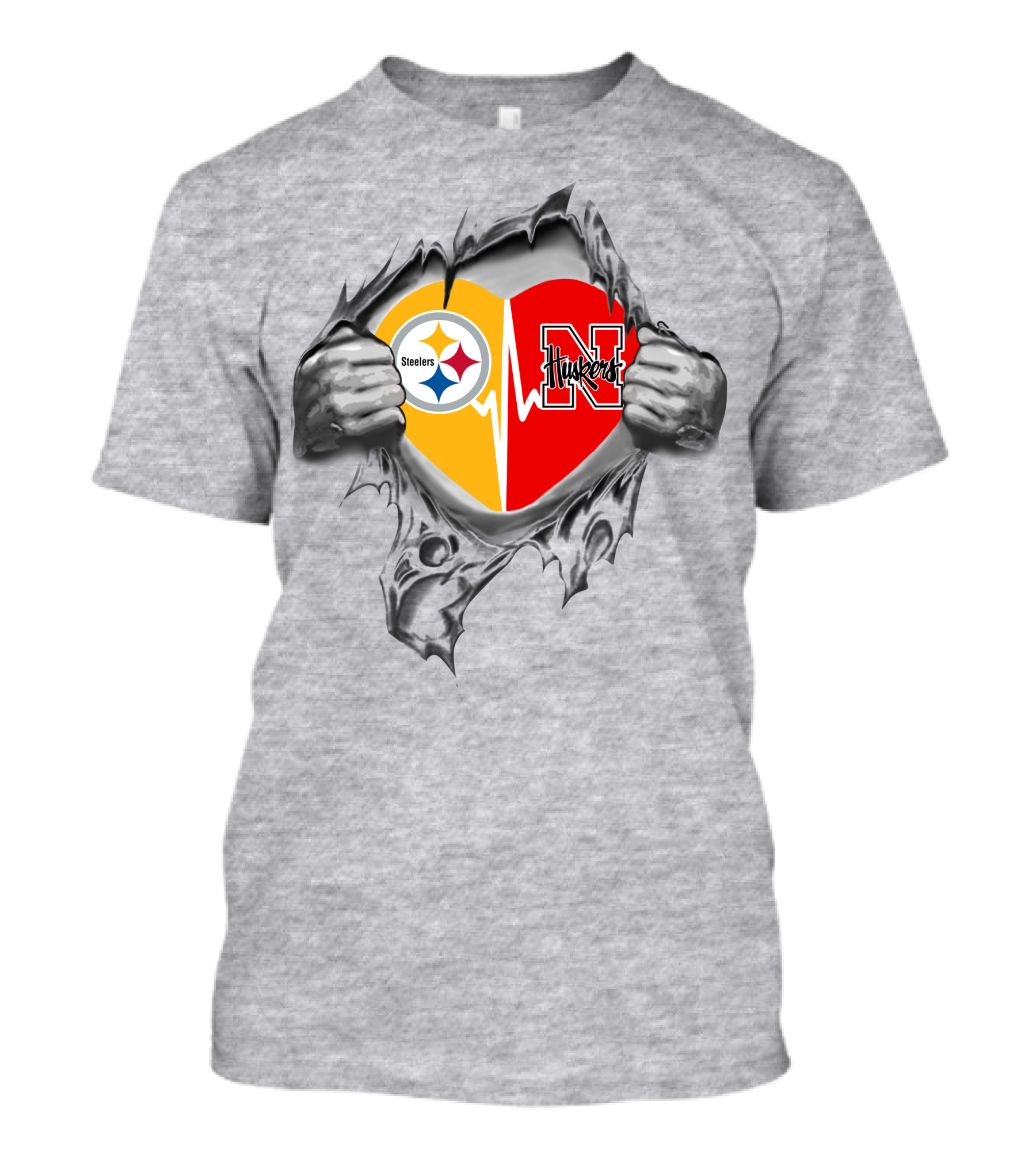 Steelers Nebraska Cornhuskers Heart Logo In Torn T-Shirt